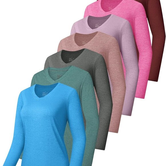 7 Pack Womens Long Sleeve Athletic Shirts UV Sun Protection UPF 50+ Quick Dry Wo